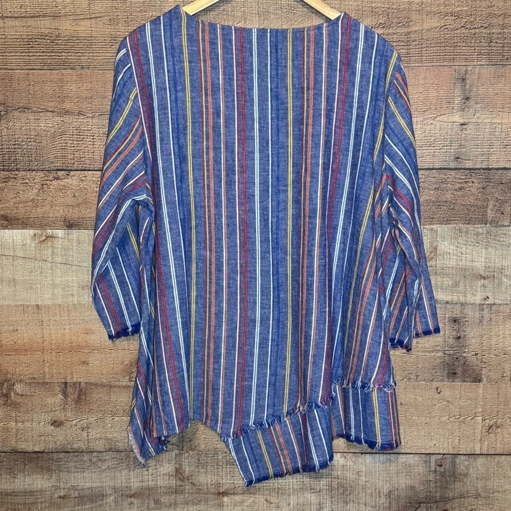 🌻 Ali Miles Linen Blend Striped Asymmetrical Hem Top size 1X *read* - Picture 2 of 11